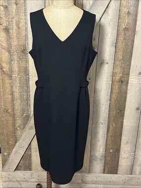 Lafayette 148 Black Virgin Wool Sheath Midi Dress Classic Office Career Size 12